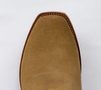 Close-up of The Shoal Creek square toe in golden tan leather