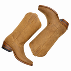 Overhead angled view of The Shoal Creek pair in golden tan suede-like leather