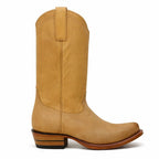 The Shoal Creek single boot in golden tan leather, side profile view