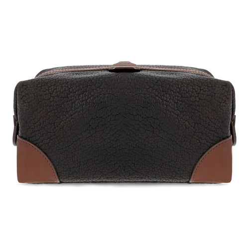 The Heritage Dopp Kit dark brown bison, front-facing straight-on view.
