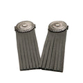 Boot Tassel pair in charcoal gray leather fringe with silver conchos, laid flat