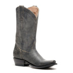 The Shoal Creek single boot in black leather, angled three-quarter view
