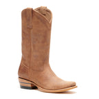 The Shoal Creek single boot in light tan leather, angled studio view