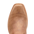 Close-up of The Shoal Creek square toe in weathered sand-tan leather