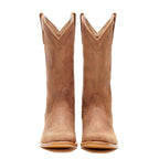 The Shoal Creek tan leather pair viewed straight on, studio shot