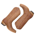 Overhead angled view of The Shoal Creek pair in weathered sand-tan leather