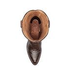 Top-down view into The 6th Street brown python boot, tan leather lining visible.
